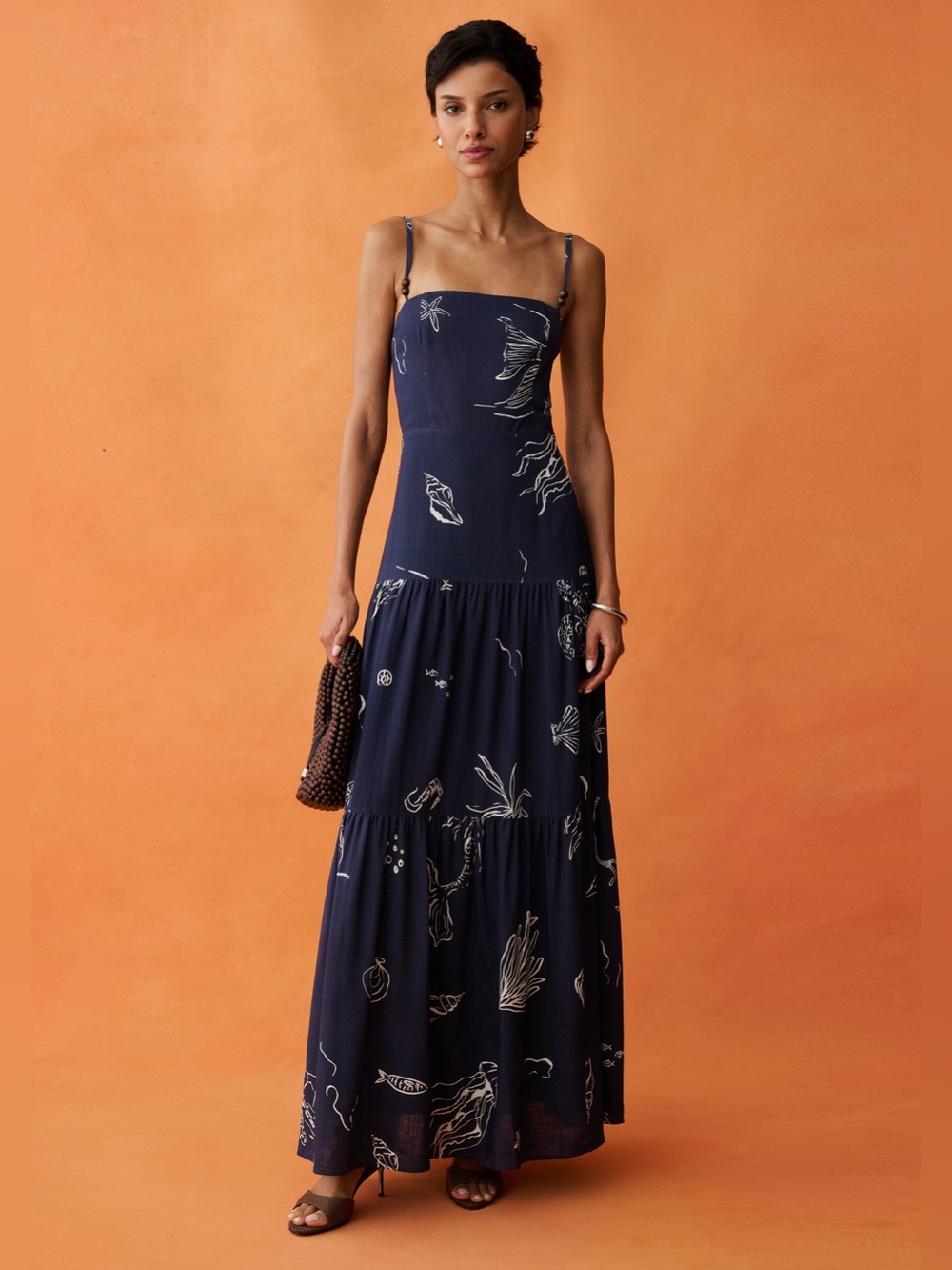 Few Moda Zali Navy Printed Linen Blend Maxi Dress – Size 10 NWT